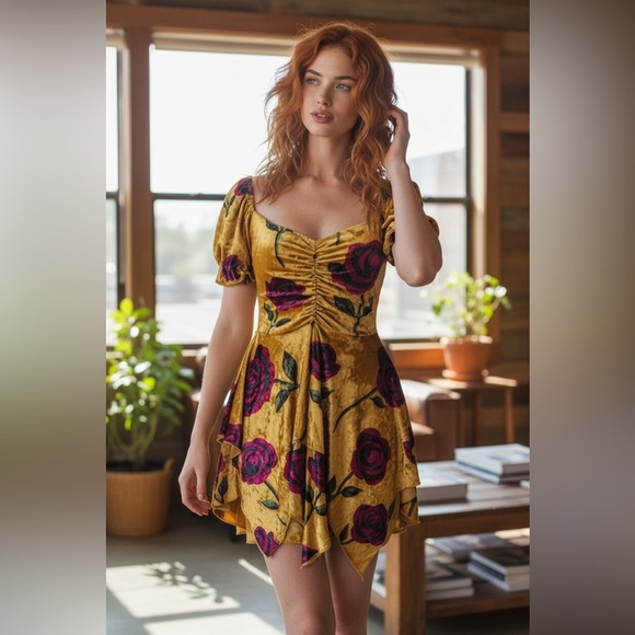 Current Mood Dresses & Skirts - NWT Small Dolls Kill Current Mood Chasin’ Rainbows Mini Dress Floral Velvet